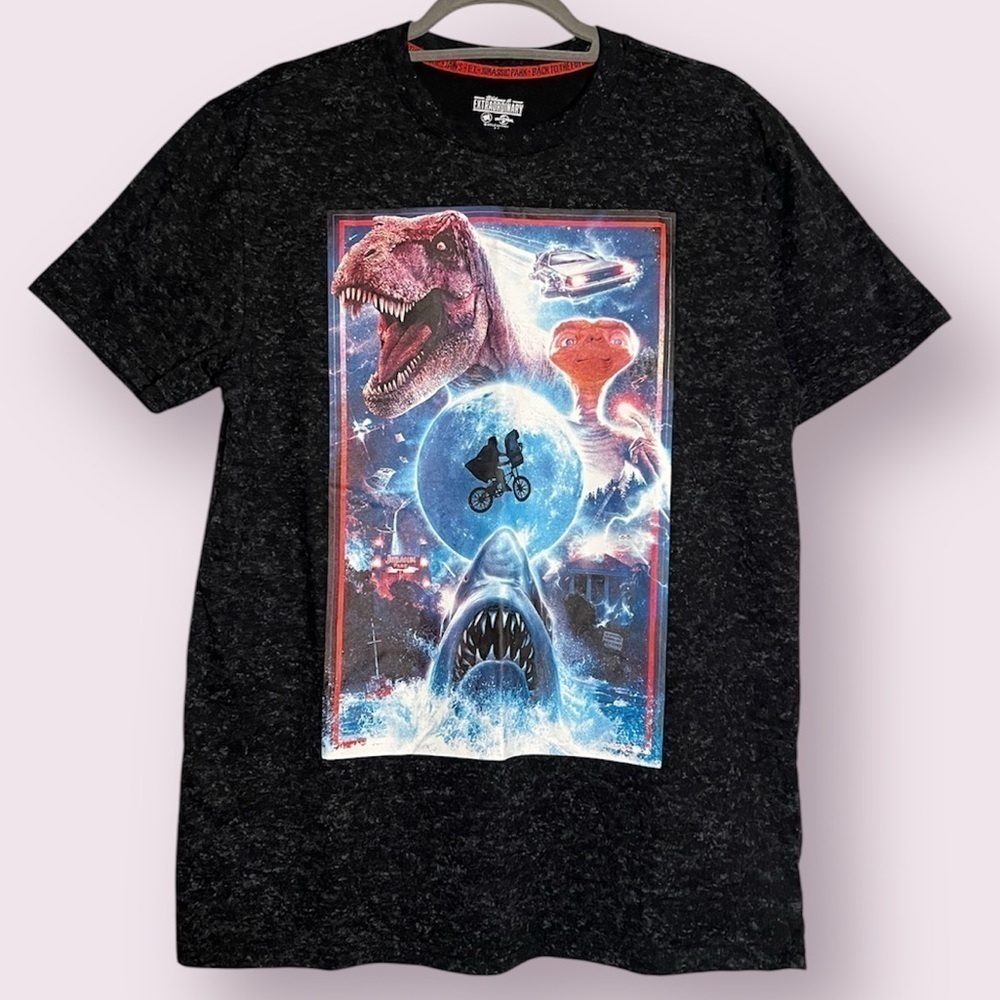 Universal Studios Black Acid Wash Graphic T-Shirt with Holographic Icons Medium - Picture 1 of 6